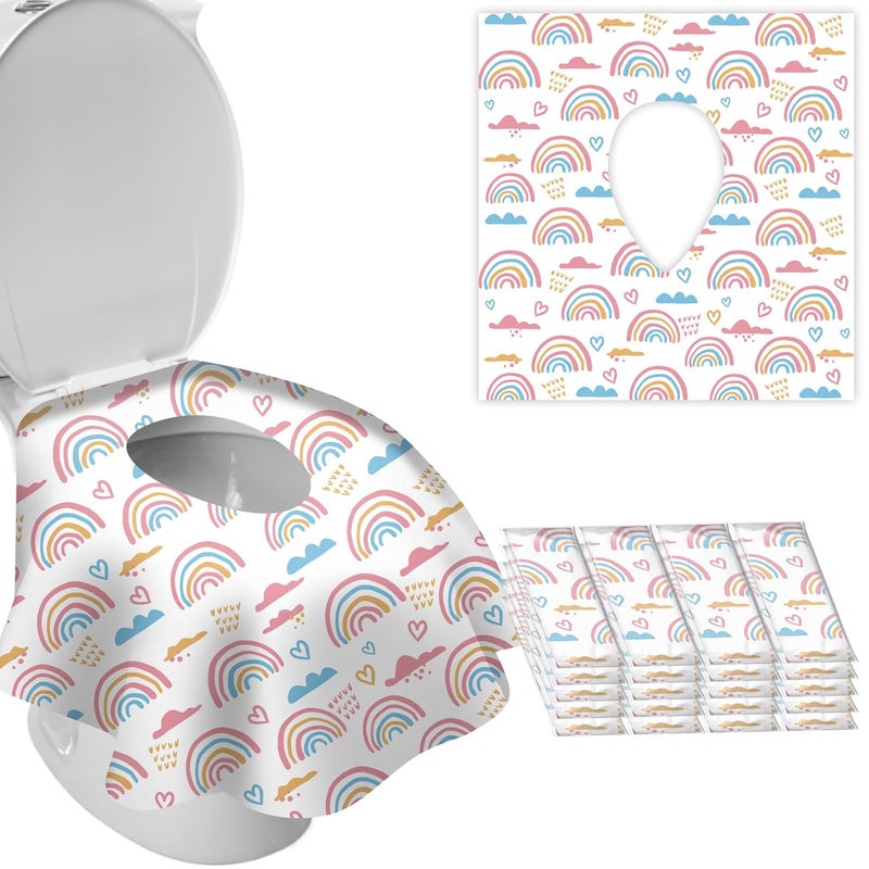 DEEKI 20 Pack Toilet Seat Covers Disposable, Safe No-Slip Waterproof for Kids Toddlers Use in Potty Training Public Restrooms Toilets, Portable Clean Covers for Adults Travel -Rainbow (20 Count) - Image 1